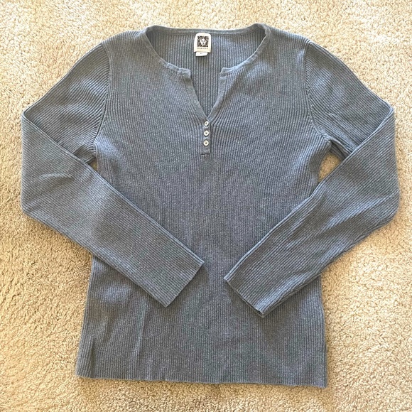 Anne Klein Tops - Anne Klein cotton shirt gray long sleeve ribbed Henley